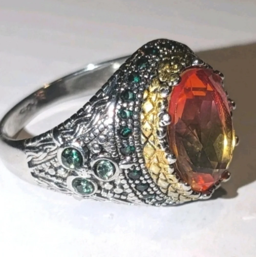 Retro Domineering Mystic Topaz Gemstone Statement Unisex Ring Sz 11